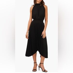 Halogen Pleated Sharkbite Hem Midi Dress in Rich Black Size X-Large NWT